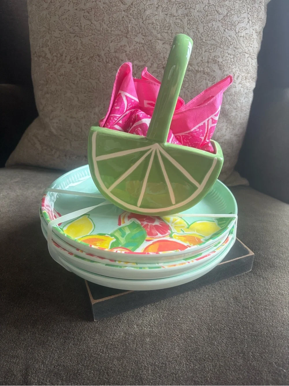 Hello Summer Lime Green Party Plates with colorful accessories.